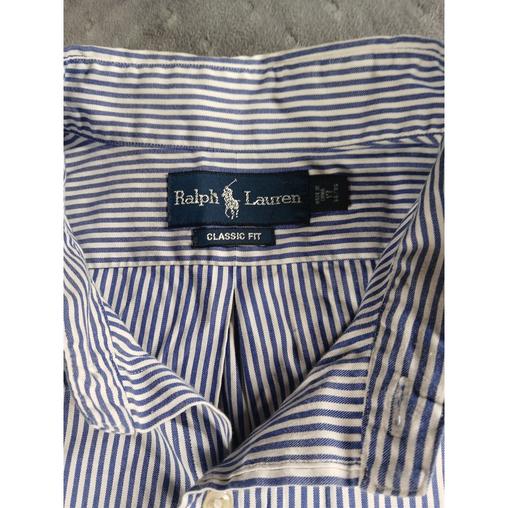 Ralph Lauren Mens Classic Fit Striped Button Down Shirt Blue White 17 34/35 L XL - Picture 2 of 6